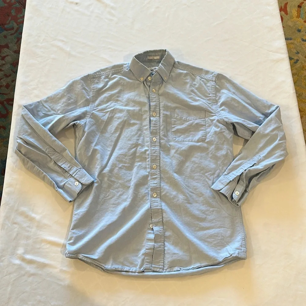 Frank + Oak men’s medium button down up light blue denim shirt medium